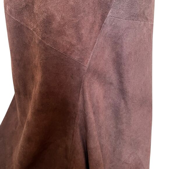 Sundance brown suede paneled asymmetrical midi skirt size 12 - Picture 8 of 12